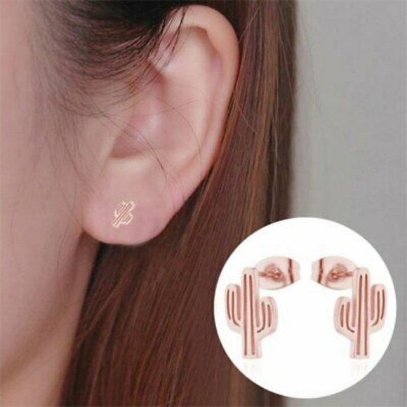 Rose Gold Desert Cactus Earrings - Picture 2 of 2